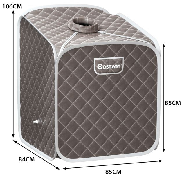 Coast 2L mini stoomsauna met 9 tempratuurniveaus - Thuissauna - Warmtecabine - 85 × 84 × 106 cm - Grijs - Zwart - Bruin