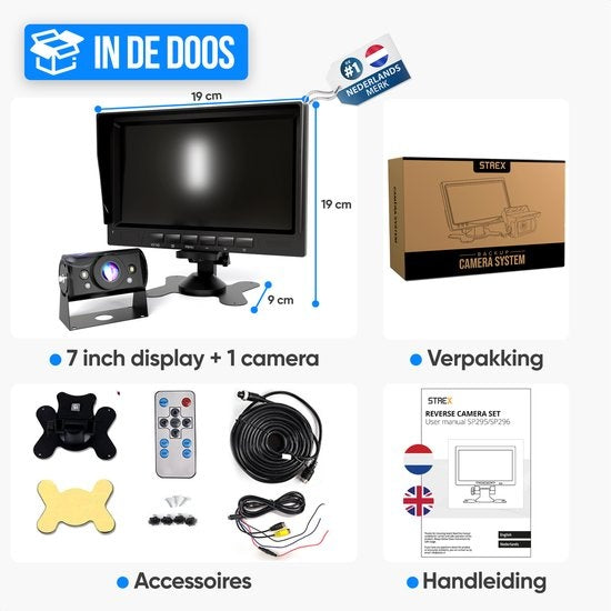 Strex Achteruitrijcamera Set Bedraad HD 1080P - 7" Scherm - 18LED Nachtzicht 15m - IP69 Waterdicht - Achteruitrij Camera