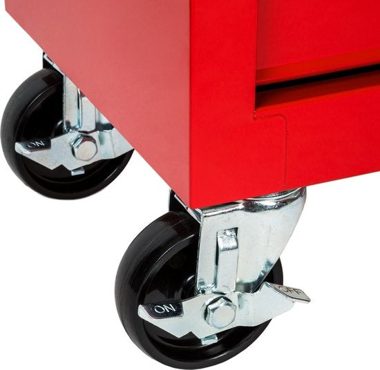 tectake® - Gereedschapswagen met 7 lades - werkplaatswagen, rijdende werkplaats, lege gereedschapswagen, gereedschapskist, 7 laden, 69 x 33 x 79 cm, wielen met rem, incl. 2 sleutels - rood
