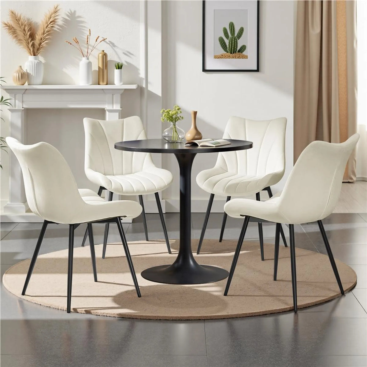 Yaheetech Set van 2 Eetkamerstoelen 47x58x84 cm – Beige – Polyester en Metaal