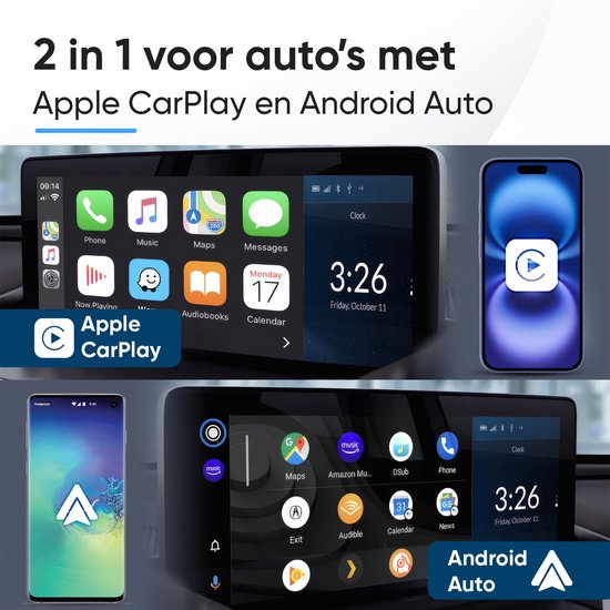 CarMe Premium 2-in-1 CarPlay Dongle - Draadloos CarPlay & Android Auto - USB-A & USB-C - Android Auto Dongle - Zwart