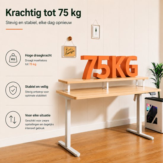 Organess Zit-sta Bureau - Elektrisch verstelbaar - 120 x 60 cm met Ophoging - Geheugenfunctie - Anti-botsing - Verstelbare Hoogte