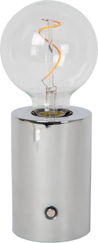 Lucide VIVO - Oplaadbare Tafellamp - Accu/Batterij - Ø 8 cm - LED Dimbaar - E27 - 1x1W 2700K - Chroom
