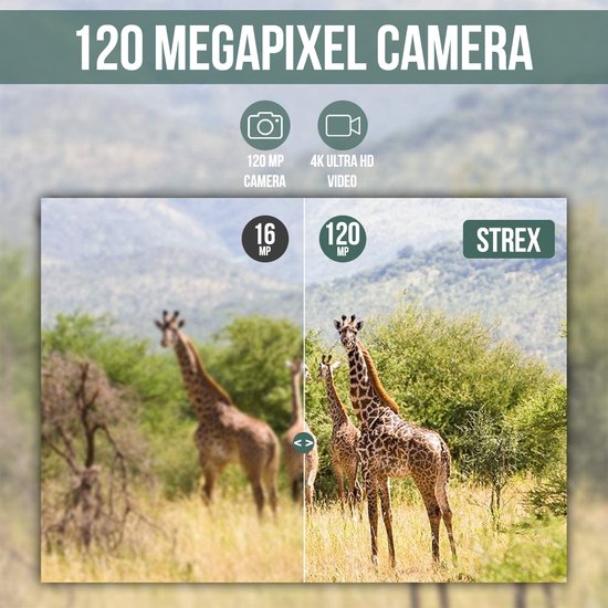 Strex Wildcamera met Nachtzicht 120MP 4K Ultra HD - Waterdichte Buitencamera - Jachtcamera - Incl. 32 GB SD kaart