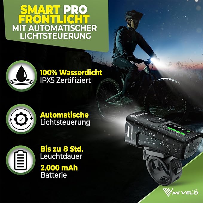 Mivelo Smart LED Fietslamp Voor En Achterlicht - 11 Uur Batterijduur - Oplaadbaar