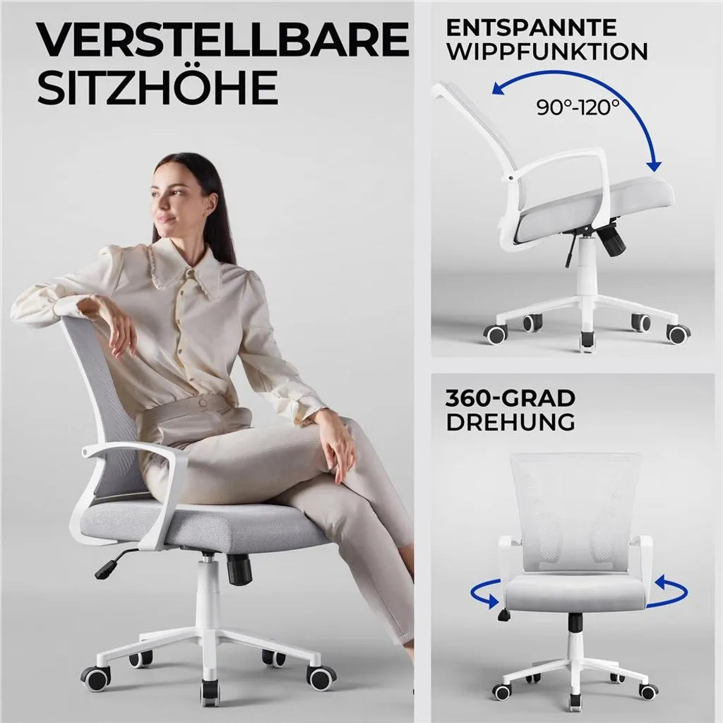 Yaheetech Ergonomische Bureaustoel Verstelbaar Mesh, Lichtgrijs