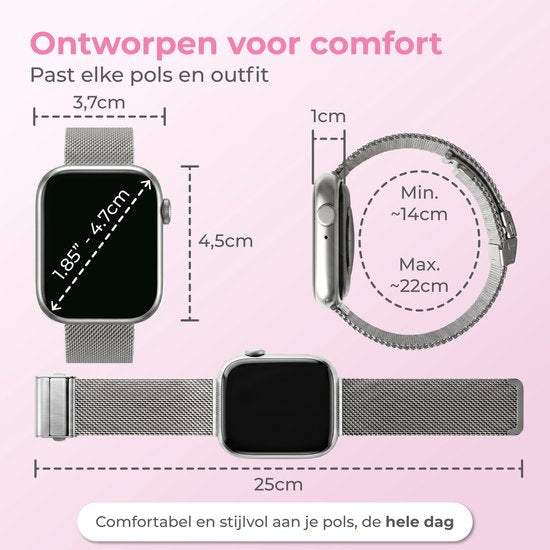 Nuvance Smartwatch Dames - Smartwatch Heren - Stappenteller Horloge Dames - Hartslagmeter - Sporthorloge - Geschikt voor iOS/Android - AMOLED - Incl. 5 Bandjes - Zilver