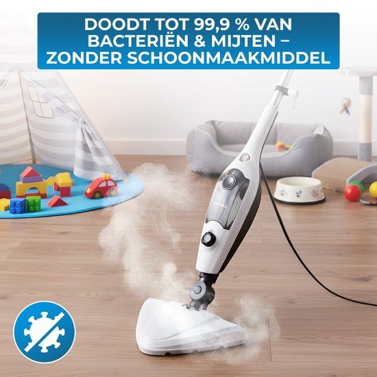 Powell Stoomreiniger - Handstoomreiniger - 2 in 1 - Tapijtreiniger - Stoomreiniger Vloer - Inclusief 10 opzetstukken - 240 V - 1300 W - Zwart/Wit