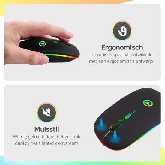 Techvavo® Draadloze Muis Laptop - Computermuis - Oplaadbare Muis - LED Verlichting - Stille Draadloze Muis - Geschikt voor Gaming - Zwart