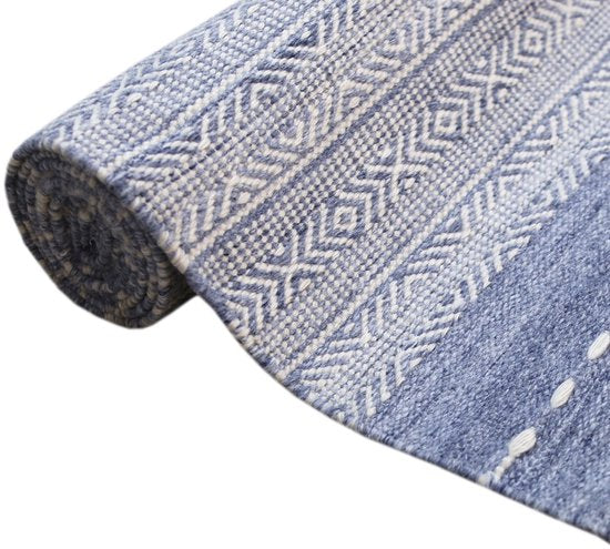 AXI Rhodos Buitenkleed – Rechthoekig – 200 x 290 cm – Blauw – Geometrisch patroon - Buitenkleed – Buitentapijt – Weer- en UV-bestendig – Plat geweven – Tuintapijt – Voor binnen en buiten - Handgeweven