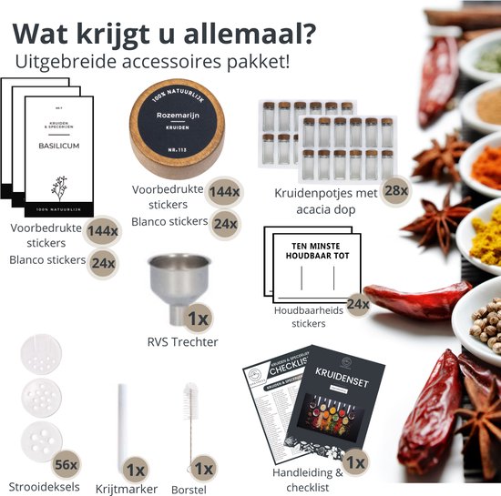 Organess Kruidenpotjes - 28-delig - Glas - Acacia - 120 ml