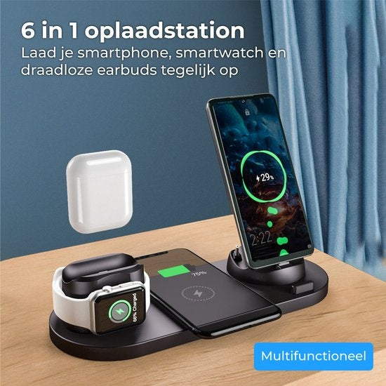 Nuvance - 6 in 1 Draadloze Oplader - Geschikt voor alle Qi Apparaten - Wireless Charger - Draadloze Opladers