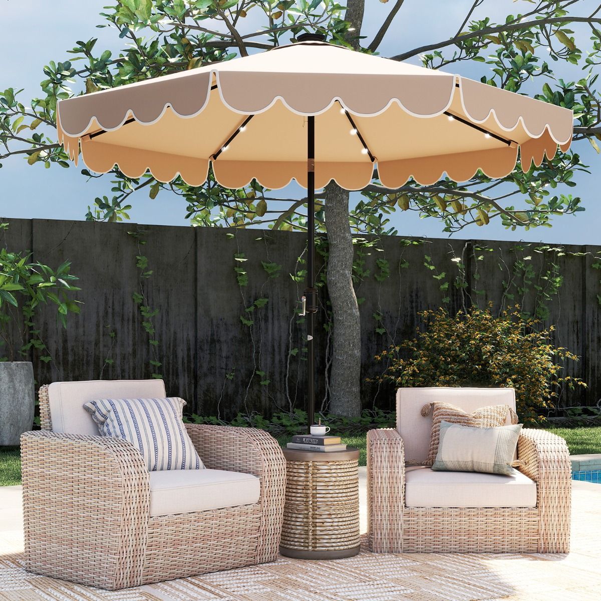 Coast tuinparasol met LED-verlichting - slingerbediening - kantelbaar tot 35° - bruin 300 x 253 cm