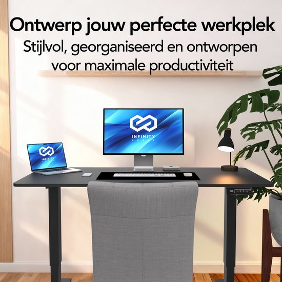 Infinity Goods Zit Sta Bureau Elektrisch Verstelbaar - 140 x 60 CM - Geheugenfunctie - Zwart