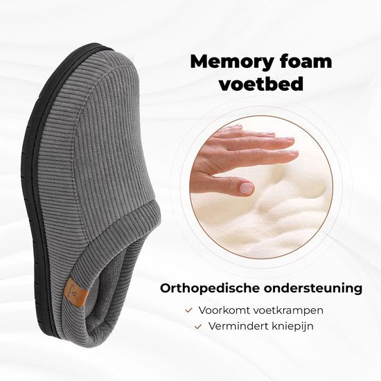 Pantoffels Heren - Sloffen - Maat 42/43 - Grijs - Corduroy - Anti-slip - Comfeet