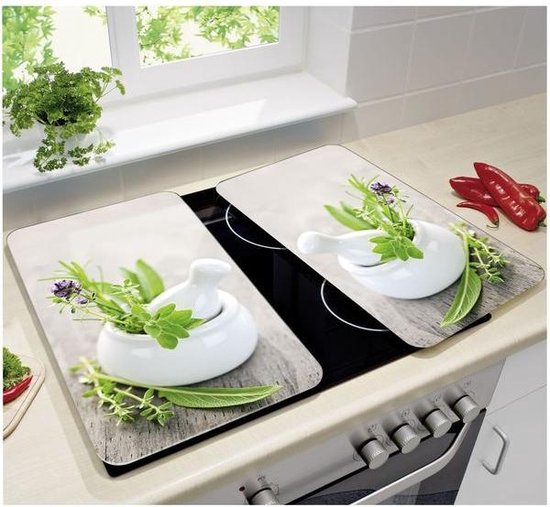Wenko Afdekplaten voor kookplaat - Herb Garden - 52 X 30 Cm - Glas - Wit 2-delig