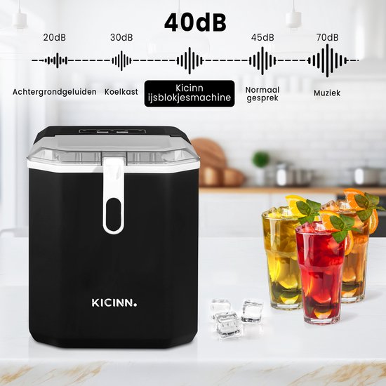 Kicinn IJsblokjesmachine - IJsblokjes Machine - IJsblokjesmaker - IJsschep - 12kg/24uur - Zelfreinigingsfunctie - Zwart
