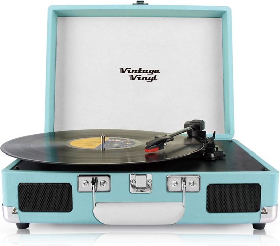 Vintage Vinyl kofferplatenspeler blauw - line-in