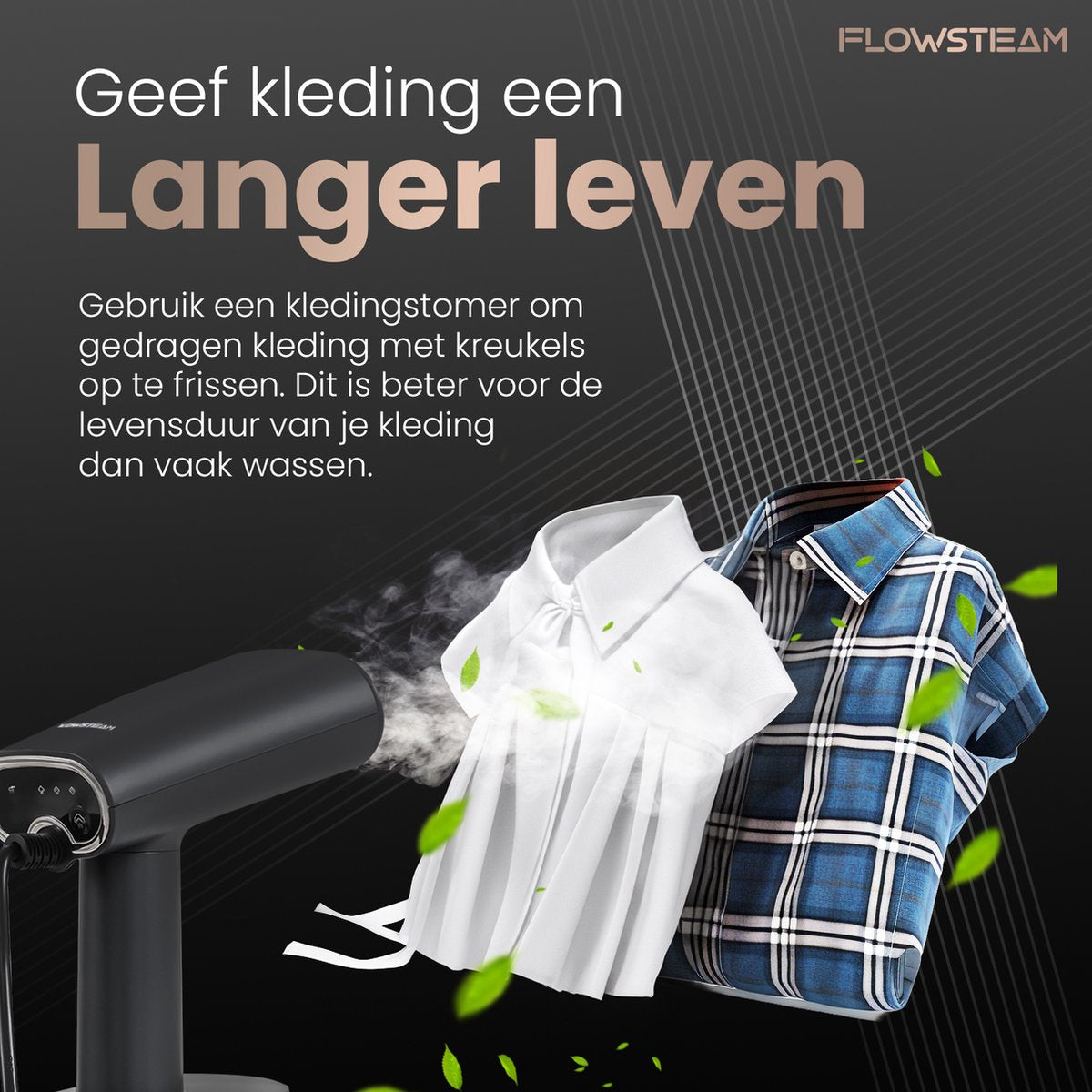 FLOWSTEAM® Luxe Kledingstomer - Handstomer - Stoomapparaat Kleding - Matte Black Edition