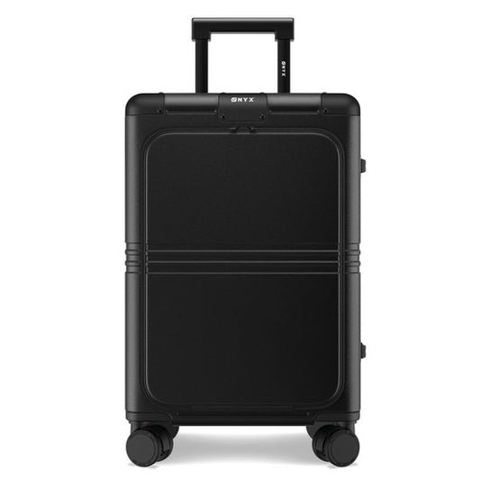 ONYX Hybrid Pro Handbagage Koffer met Voorvak 38 Liter - Gerecycled Polycarbonaat en Ritsloos Design - Reiskoffer met TSA slot en Spinner wielen - Lichtgewicht Trolley met Laptopvak - Onyx Black