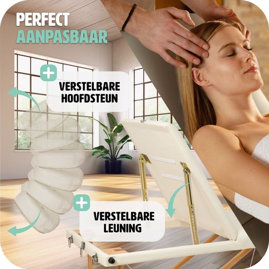 tectake® - Mobiele massagetafel behandeltafel - 3 zones - 5 cm dik - incl. zwarte draagtas - beige - 401465