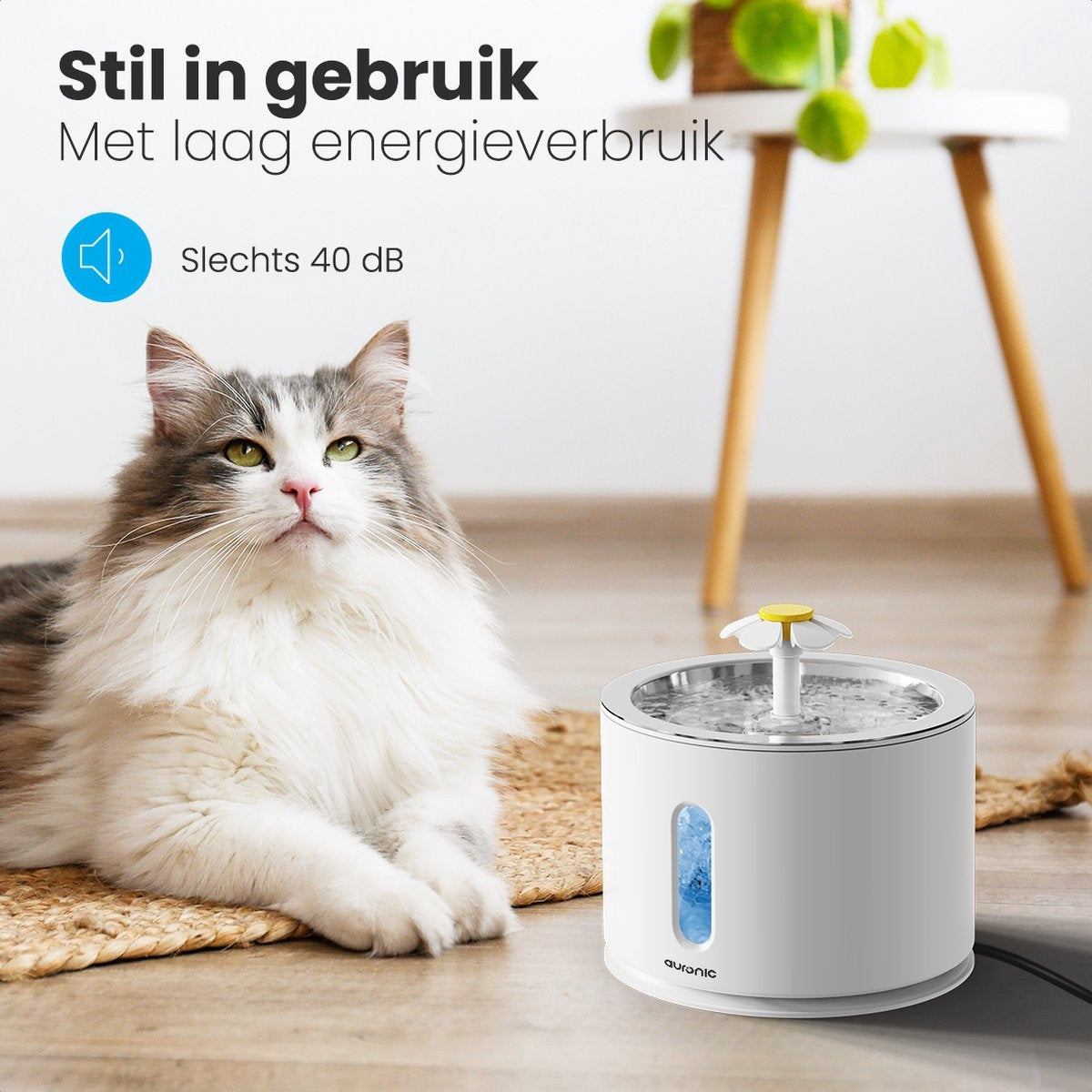 Auronic Drinkfontein - Waterfontein voor Katten en Honden - 2,4L - Dieren Drinkbak - Incl. 4 Filters en 2 Borstels - Wit