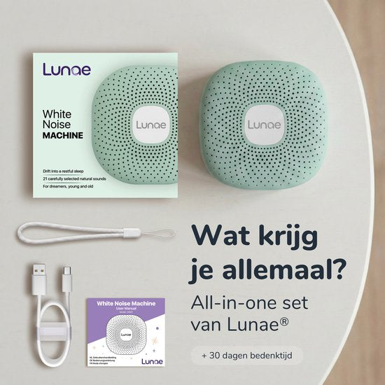 Lunae White Noise Machine 2026 - Witte Ruis Apparaat met Nachtlampje - Geschikt voor Baby's, Kinderen en Volwassenen - Slaaphulp Baby - Slaaptrainer kinderen - Mint Groen