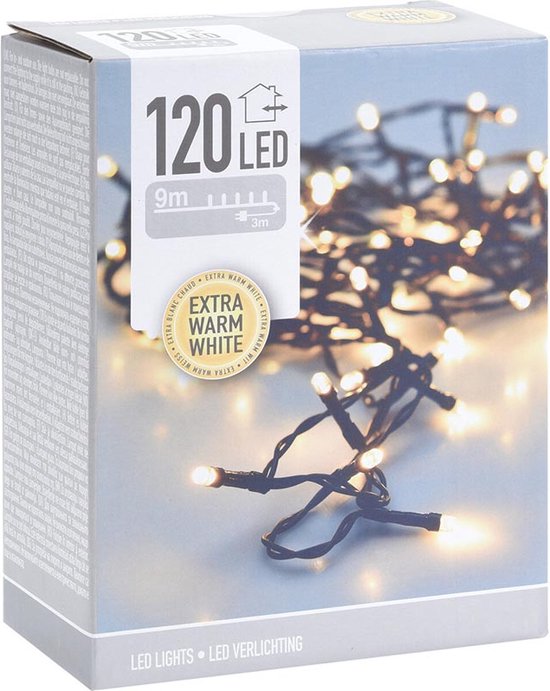 Kerstverlichting 120 led- 9m - extra warm wit - Timer - Lichtfuncties - Geheugen - Buiten -Binnen