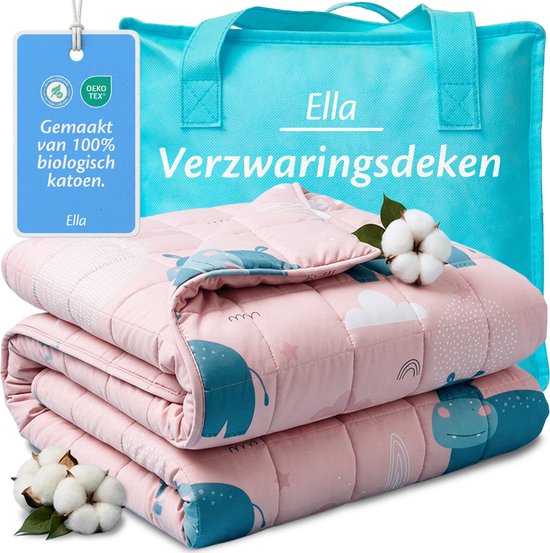Ella Verzwaringsdeken Kind 3,2kg - OEKO-TEX Katoen Zwaartedeken 100 x 150cm - Weighted Blanket - Verzwaarde Deken Roze Nijlpaard