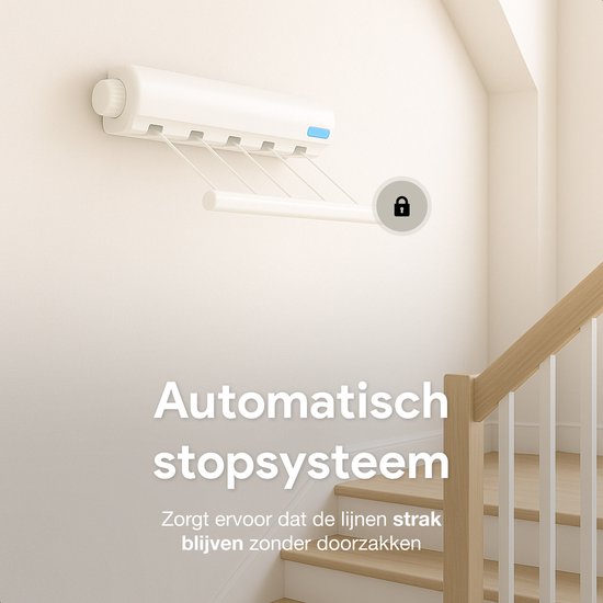 Luft Uittrekbare Wand Waslijn – 5 Lijnen – 4m – Hangend Droogrek voor Binnen & Buiten – Compact & Uitschuifbaar