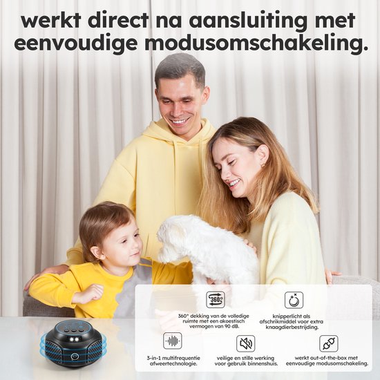 Muizenverjager - Met Flitsen en Geluid - Ultrasone Verjager - voor Binnenshuis - Op Batterij - Zwart - van Saaf
