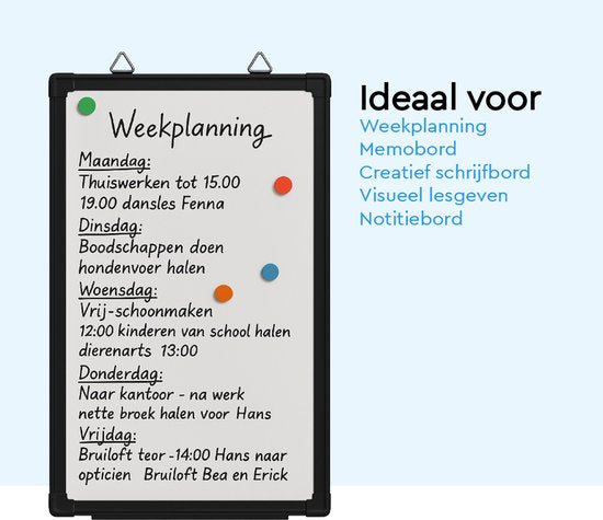 BRASQ Whiteboard 60x90 cm magnetisch – met accessoires set (markers, wisser, magneten) - Schoolbord - Magneetbord – zwart