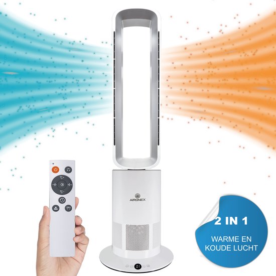 Energiezuinige Elektrische Kachel Aironex - Verwarming en Verkoeling in 1 - Heater - Design Ventilatorkachel - Kachelventilator - Verwarming ElectrischBladloze Ventilator - Torenventilator Aironex - Ventilator Staand - Aircooler