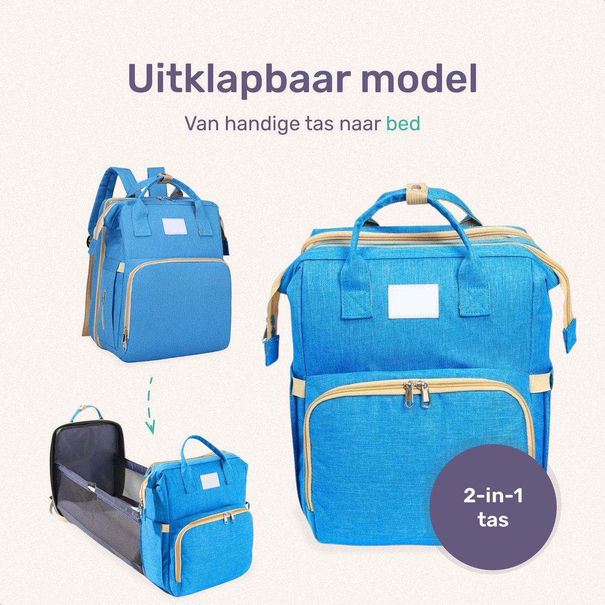 Qwali Luiertas Uitschuifbaar tot Bedje - 7 Flessenhouders - Blauw Grijs