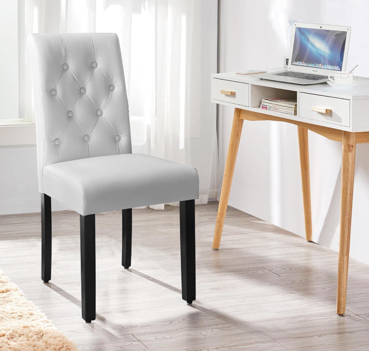 Yaheetech Eetkamerstoelen Set van 2 - Wit - 45,5 x 60,5 x 98 cm - Hoge Rugleuning, Kunstleer