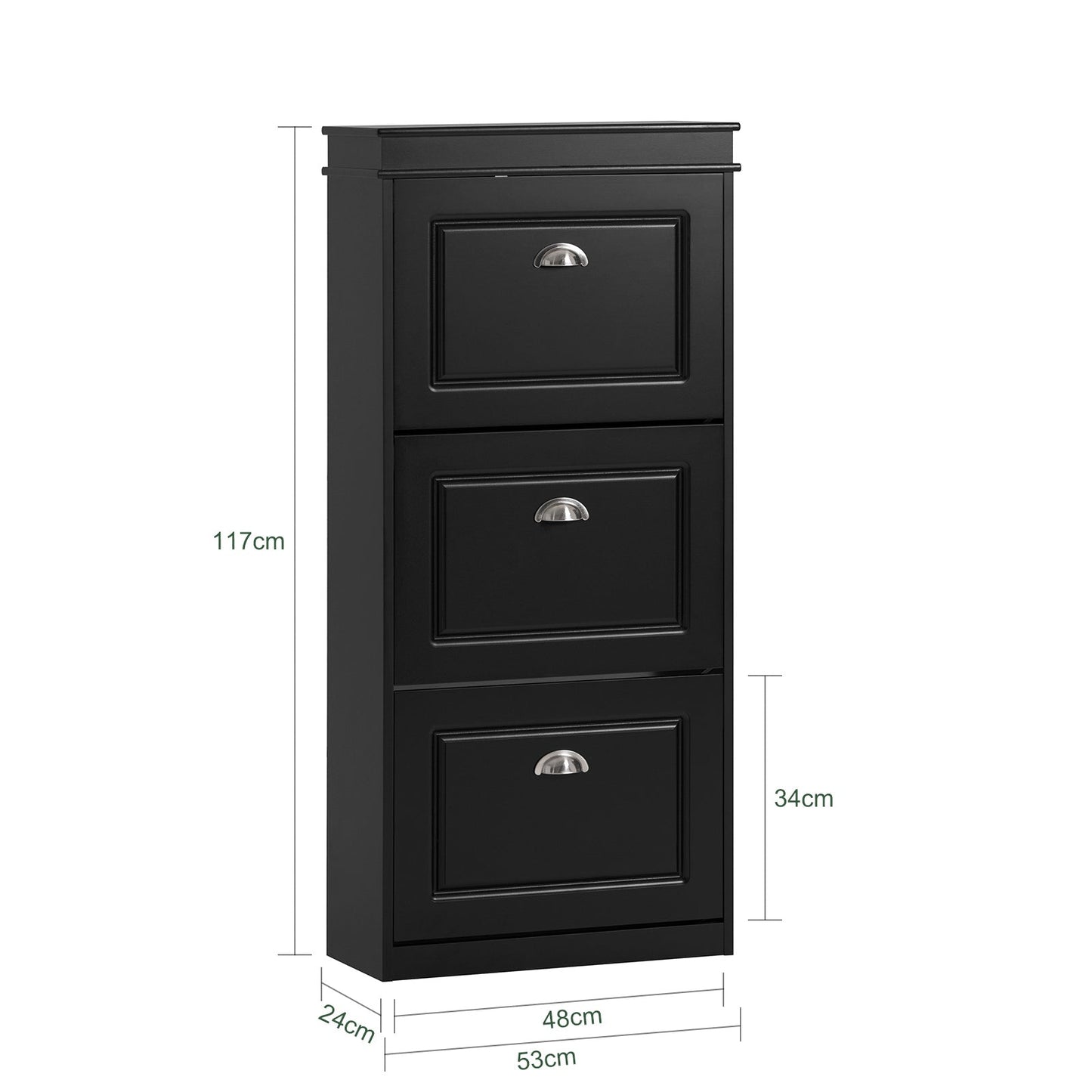 SoBuy Schoenenkast met 3 lades - Smal - MDF - Max. 45 kg - 53 x 24 x 117 cm - Zwart