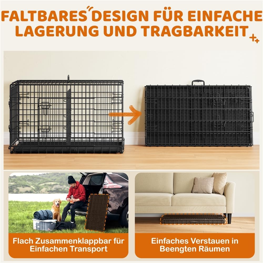 Yaheetech Opvouwbare Hondenbench XL - 107 x 66 x 74,5 cm - 2 Deuren met Tussenschot en Uitneembare Bodem - Zwart