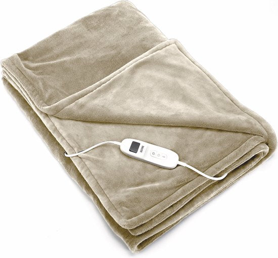 DistinQ Elektrische Bovendeken XXL 180x160 cm - 2 persoons omslagdeken - 160Watt - Automatische Uitschakeling - Oververhittingsbescherming - 9 Standen - Warmtedeken - Beige Energiezuinig -