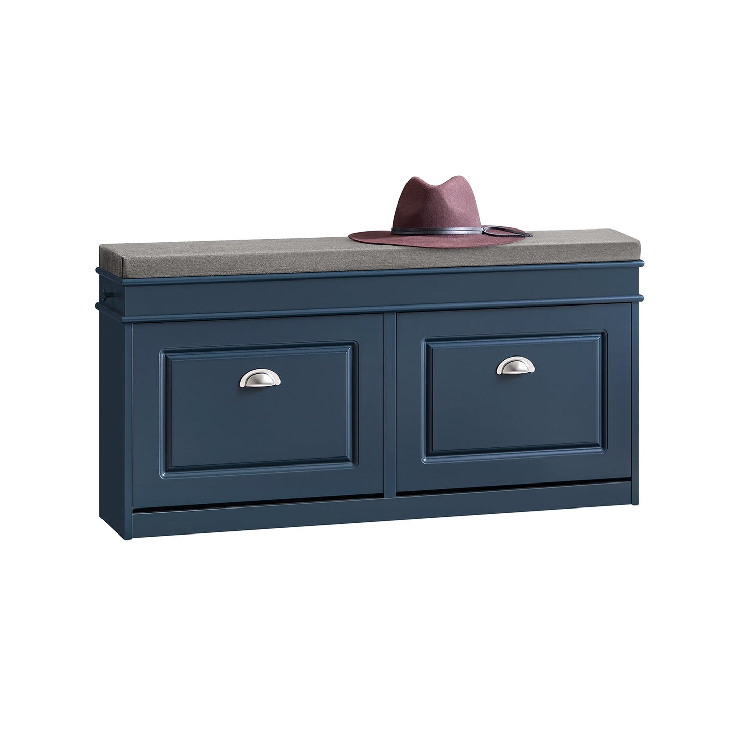 SoBuy Schoenenkast & Schoenenbank Hal – 2 Kleppen – Met Verwijderbaar Kussen – Smalle Hal – Gelakt Hout – L104 x D24 x H51 cm – Blauw