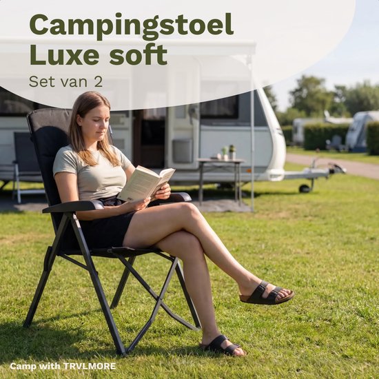 TRVLMORE Campingstoelen Luxe - Opvouwbaar - 2-Pack - 150KG Draagvermogen - Incl. Draagtas - Klapstoel - Kampeerstoel - Vouwstoel - Zwart