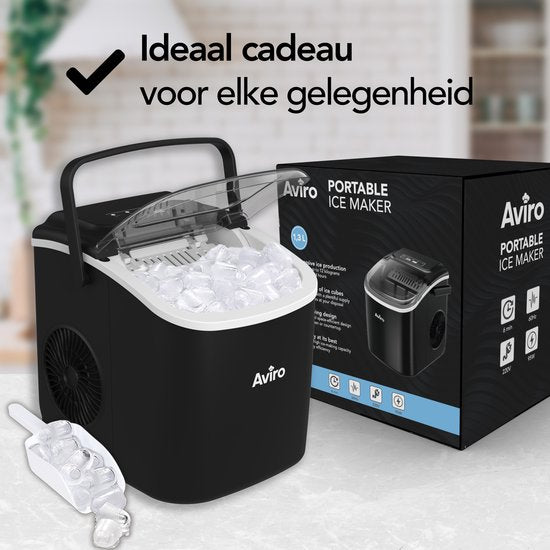 Infinity Goods IJsblokjesmachine - 1,3L - Met IJsschep - Zelfreinigingsfunctie - 12KG / 24U - 9 Blokjes / 6 Min - Zwart