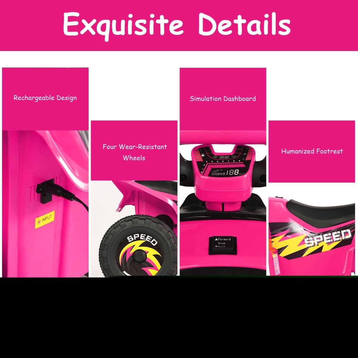 Coast Stroller Mini Electroquad 6 V Battery-Operated Quad 2,8-4,6 km / u Pink Pink