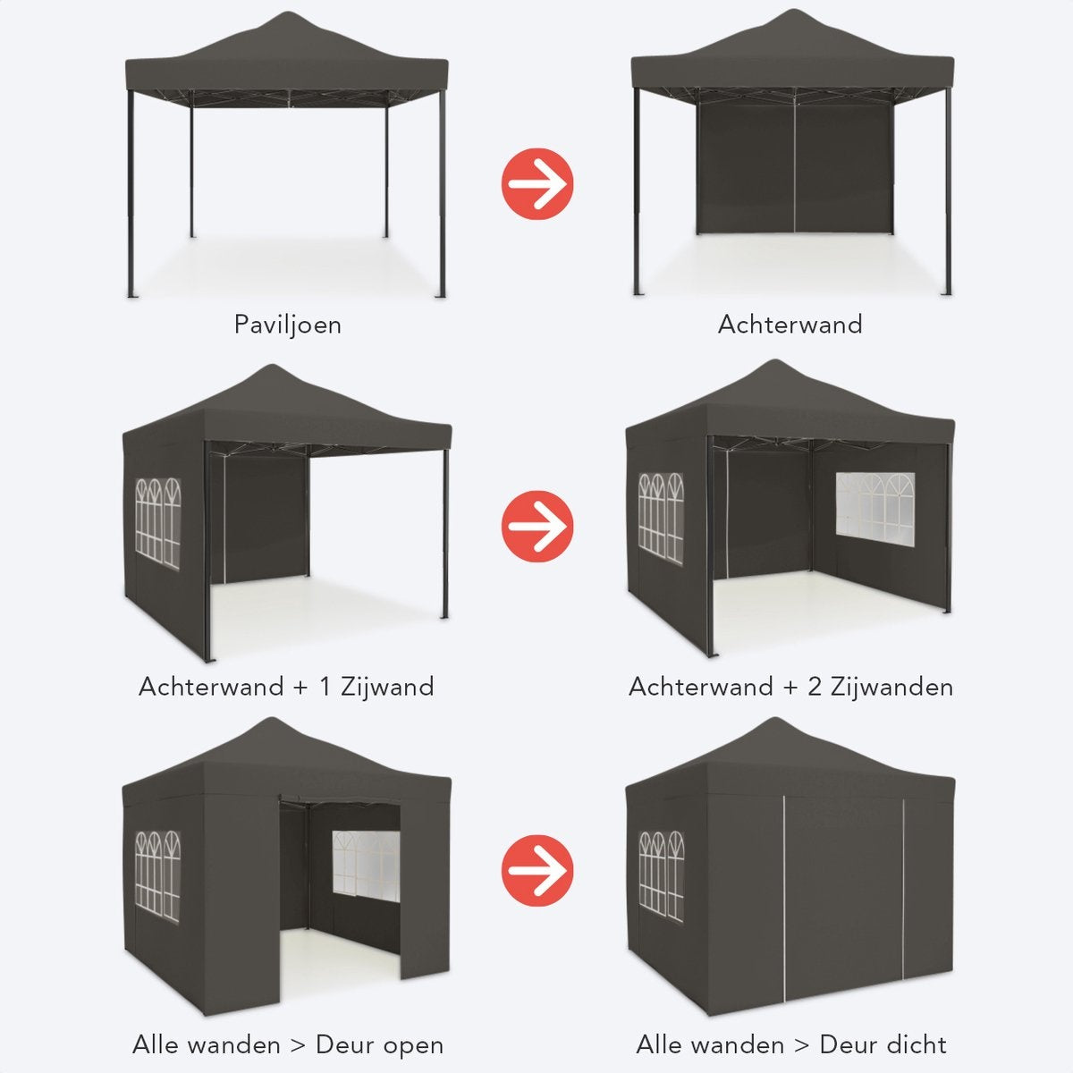 LifeGoods Partytent - 3x3 m - Antraciet - Easy Up Paviljoen met Zijwanden - Draagtas