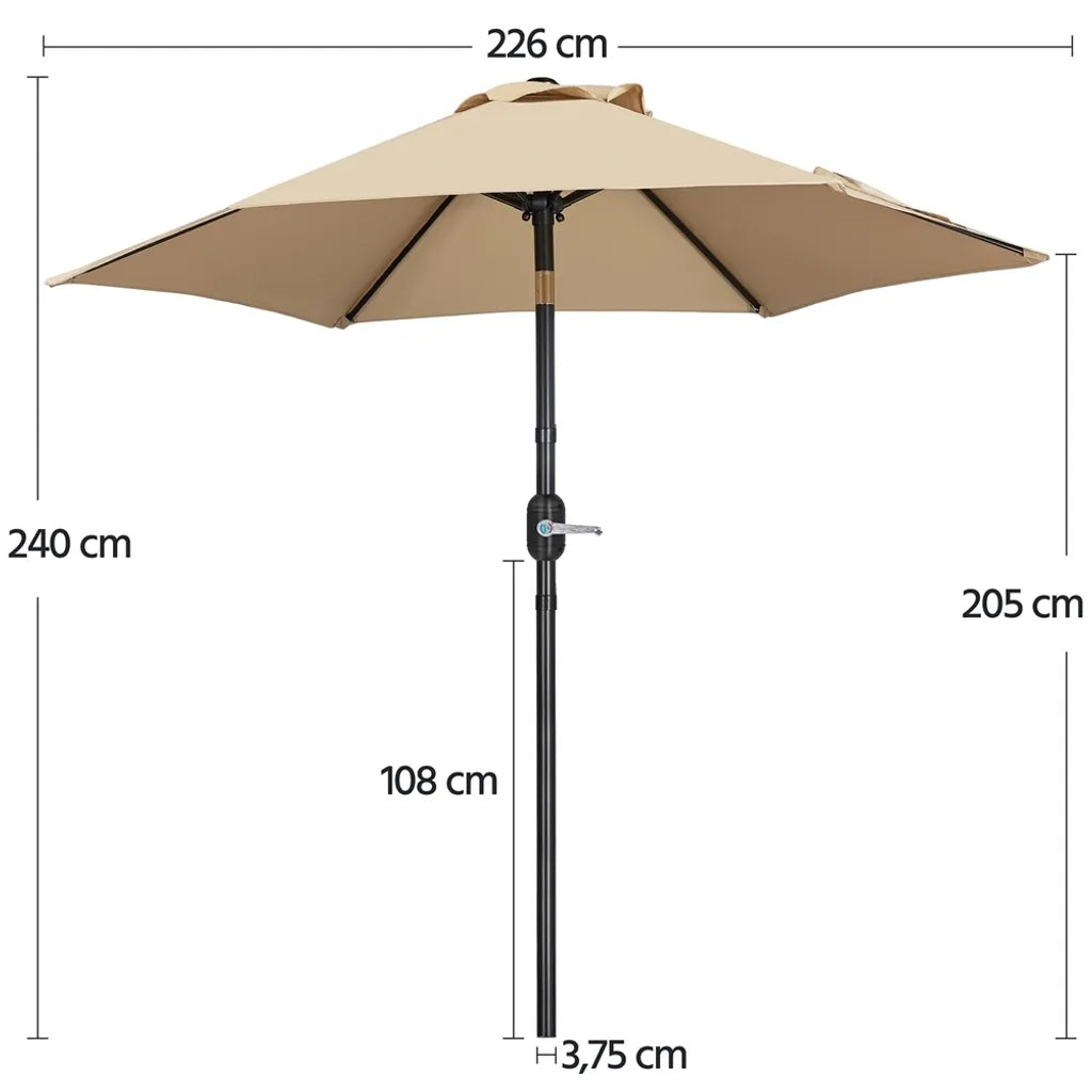 Yaheetech Parasol - Kantelbaar - Crank - 226 cm - Lichtbruin