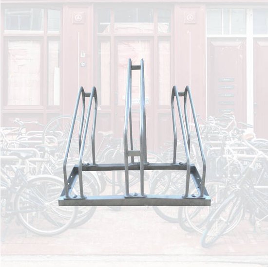 BRASQ Fietsenrek voor 3 Fietsen - Fietsenstandaard - Fietsrek - Fietsbeugel voor Vloer Inclusief bevestigingsmateriaal - Zilver
