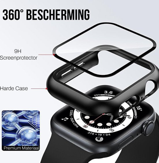 Hoesje geschikt voor Apple Watch Series 4 / 5 / 6 / SE - 40 mm Screen Protector - 2 Stuks - Full Cover Hard Case - Zwart