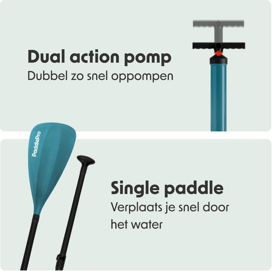 LifeGoods SUP Board Tandem - 2 Personen - 220 KG Draagkracht - 381 x 86 cm - Opblaasbaar - Compleet Sup pakket - Deep Aqua