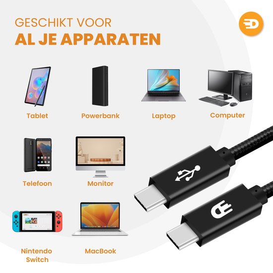 Drivv. USB C Kabel naar USB C 3.2 - 100w Snellader - 3 Meter - 4K 60Hz - 20GBs - Geschikt voor Samsung, Macbook, iPhone 15 & Meer - Nylon Kabel - Zwart