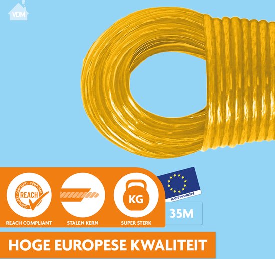 LaundrySpecialist Waslijn - Waslijndraad - Wasdraad - Waslijndraad met stalen kern - 35 meter met stalen kern - Geel