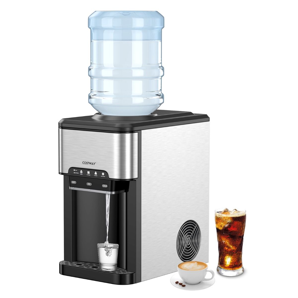 Coast 3-in-1 Waterdispenser met IJsmaker – Aanrechtmodel 28x43x48 cm – Zilver/Zwart – Warm/Koud/IJsfunctie